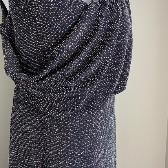 Suzy Shier Y2K Black Rainbow Sparkle Sleeveless Midi Dress Large‎ Draped Front - Picture 4 of 15